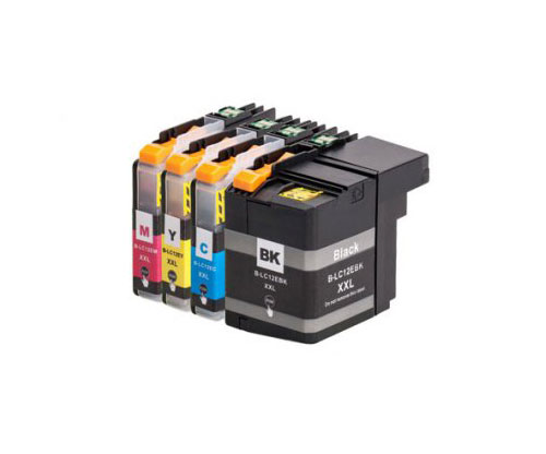 4 Compatible Ink Cartridges, Brother LC-12E BK Black + Color