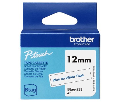 Original tape Brother BTAG-233 blue on white 12mm x 4m