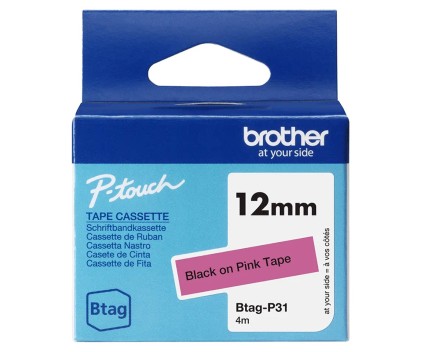 Original tape Brother BTAG-P31 black on pink 12mm x 4m