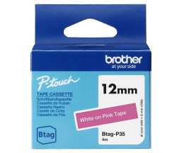 Original tape Brother BTAG-P35 white on pink 12mm x 4m