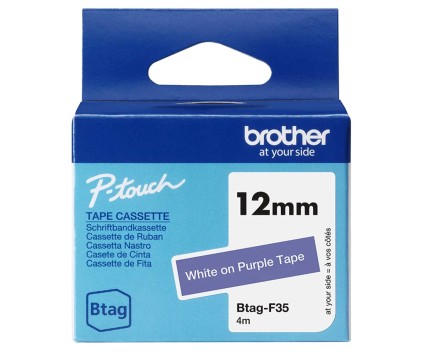 Original tape Brother BTAG-F35 white on purple 12mm x 4m