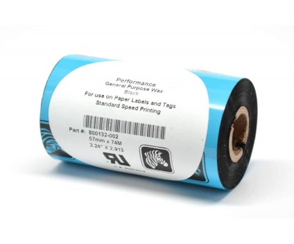 12 Thermal Transfer Ribbons Original, Zebra 800132-002 57mm x 74m