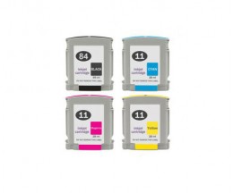 4 Compatible Ink Cartridges, HP 84 Black 69ml + HP 11 Color 28ml