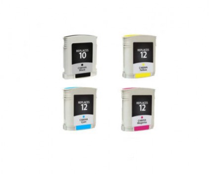 4 Compatible Ink Cartridges, HP 10 Black 69ml + HP 12 Color 69ml