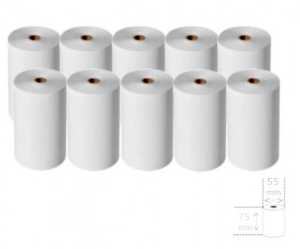 10 Thermal Paper Rolls 75x55x12mm