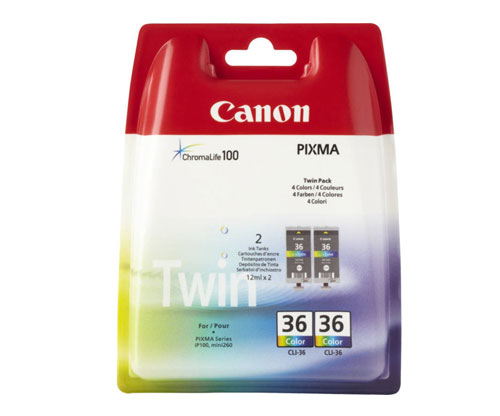 2 Original Ink Cartridges, Canon CLI-36 Color 12ml