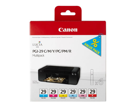 6 Original Ink Cartridges, Canon PGI-29 C / M / Y / PC / PM / R