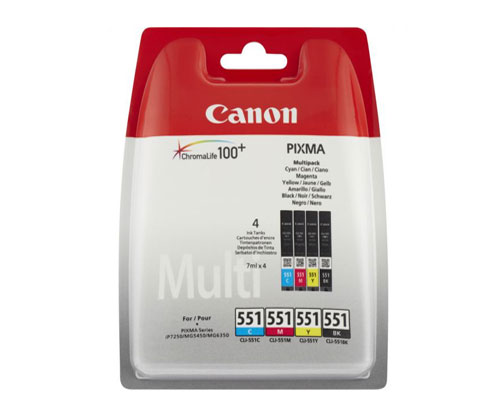 4 Original Ink Cartridges, Canon CLI-551 Black 7ml + Color 7ml