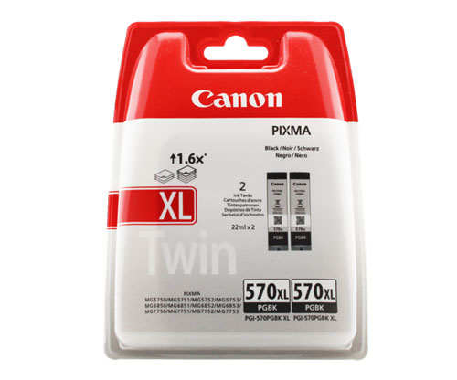 2 Original Ink Cartridges, Canon PGI-570XL Black 22ml