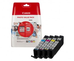 4 Original Ink Cartridges, Canon CLI-581 C / M / Y / PBK + Photo Paper