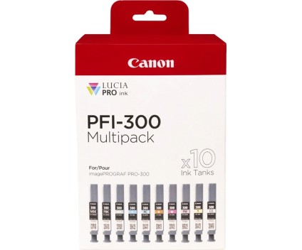 10 Original Ink Cartridges, Canon PFI-300 Black 14.4ml + Color 14.4ml