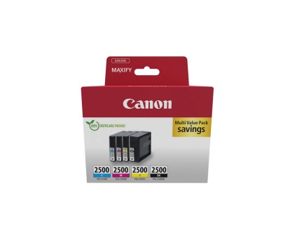 4 Original Ink Cartridges, Canon PGI-2500 Black + Color 29.1ml / 9.6ml ~ 1.000 / 700 Pages