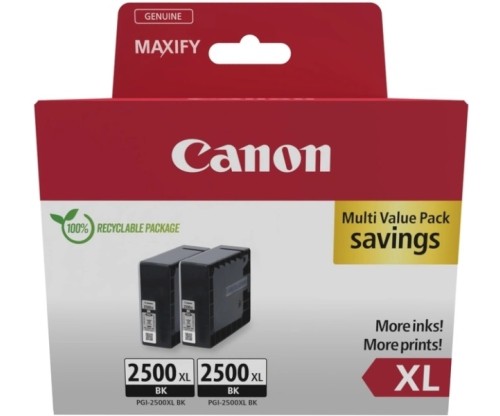 2 Original Ink Cartridges, Canon PGI-2500 XLBK Black 71ml
