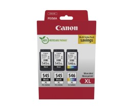 3 Original Ink Cartridges, 2 Canon PG-545 XL Black 15ml + 1 CL-546 XL Color 13ml