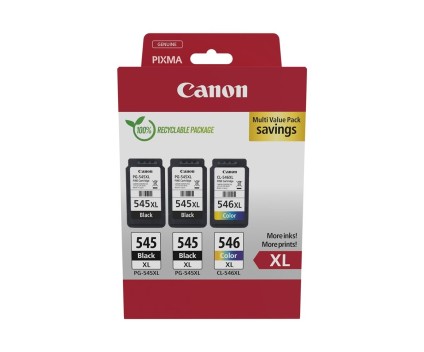 3 Original Ink Cartridges, 2 Canon PG-545 XL Black 15ml + 1 CL-546 XL Color 13ml