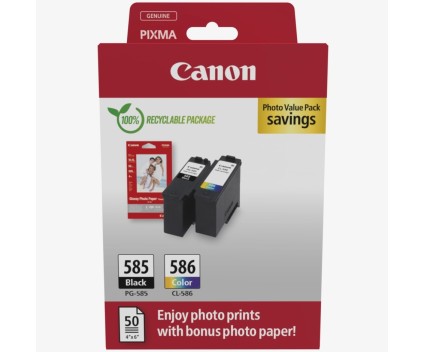 2 Original Ink Cartridges, Canon PG-585 / CL-586 Black + Color ~ 300 / 180 Pages