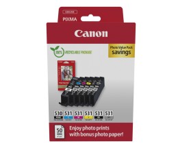 6 Original Ink Cartridges, Canon PGI-530 / CLI-531 Black 18.5ml + Color 8.2ml