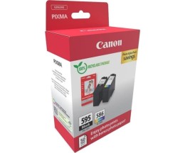 2 Original Ink Cartridges, Canon PG-595 / CL-586 Black + Color + 50 sheets 10x15cm