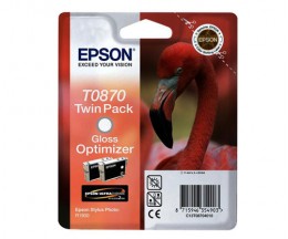 2 Original Ink Cartridges, Epson T0870 Gloss Optimizer 11.4ml