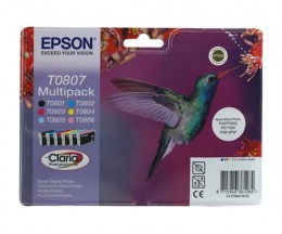 6 Original Ink cartridges Epson T0807 / T0801-T0806 Black 7.4ml + Color 7.2ml