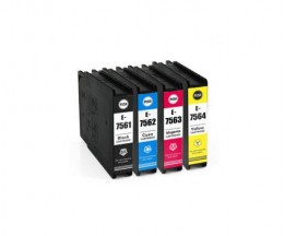 4 Compatible Ink Cartridges, Epson T7561-T7564 / T7551-T7554 Black 100ml + Color 39ml ~ 5.000 / 4.000 Pages