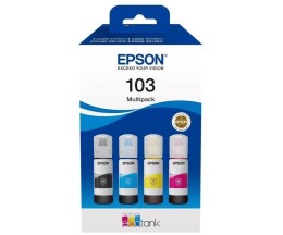 4 Original Ink Cartridges, Epson T00S6 / 103 Black 65ml + Colors 65ml