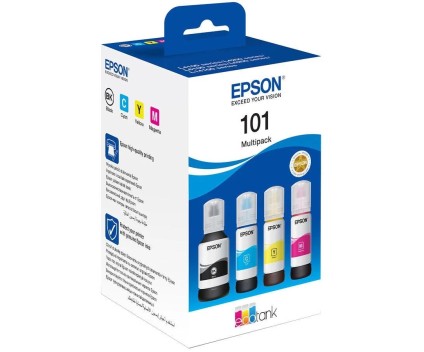 4 Original Ink Cartridges, Epson T03V6 / 101 Black 127ml + Colors 70ml