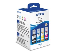 4 Original Ink Cartridges, Epson T06C6 / 112 Black 127ml + Colors 70ml