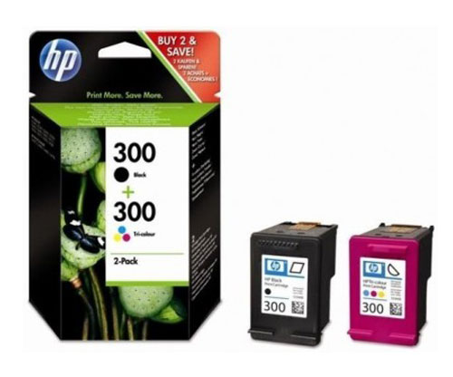 2 Original Ink Cartridges, HP 300 Black 4ml + Color 4ml
