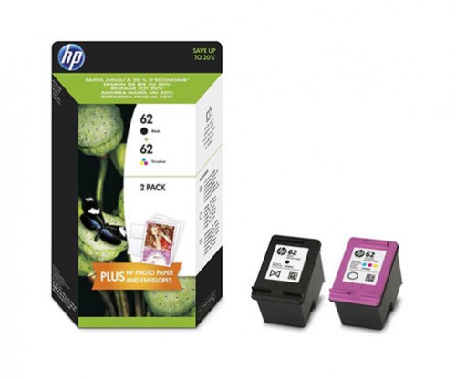 2 Original Ink Cartridges, HP 62 Black + Color