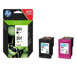 2 Original Ink Cartridges, HP 301 Black 3ml + Color 3ml