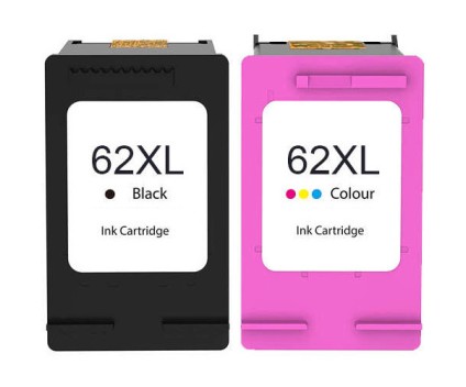 2 Compatible Ink Cartridges, HP 62 XL Black 20ml + Color 18ml
