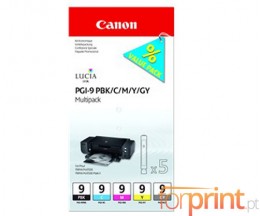 5 Original Ink Cartridges, Canon PGI-9 PBK / C / M / Y / GY 14ml