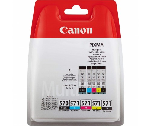 5 Original Ink Cartridges, Canon PGI-570 / CLI-571 Black 15ml + Color 7ml