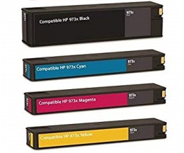 4 Compatible Ink Cartridges, HP 973X Black 182ml + Color 85ml ~ 10.000 / 7.000 Pages