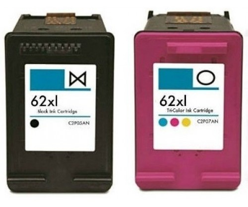 2 Compatible Ink Cartridges, HP 62 XL Black 20ml + Color 18ml